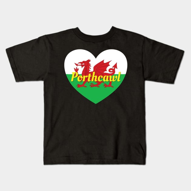 Porthcawl Wales UK Wales Flag Heart Kids T-Shirt by DPattonPD